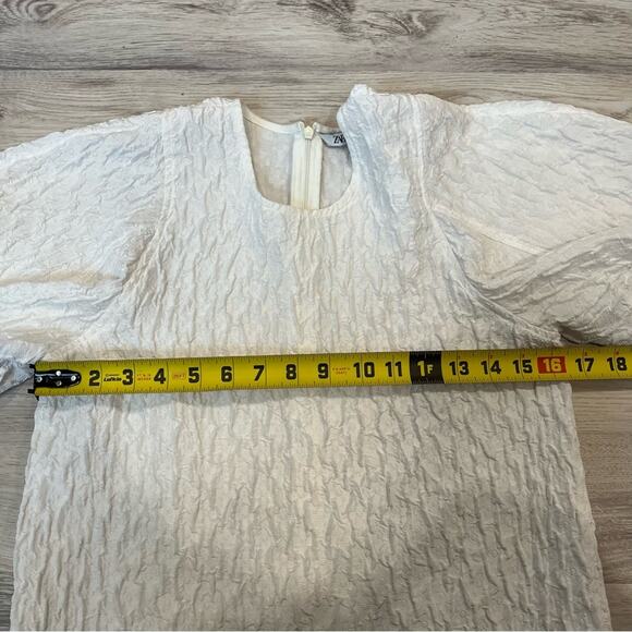 Zara Textured Cropped Balloon sleeve White Blouse Oversized - Picture 5 of 6